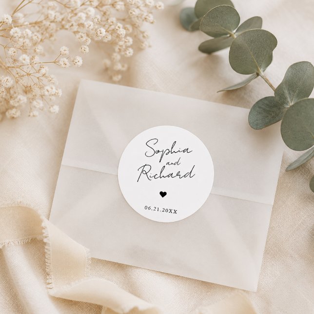 Sticker Rond Mariage Élégant Minimaliste (Créateur téléchargé)