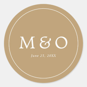 Sticker Rond Mariage Élégant Minimaliste Bordure Monogramme Or