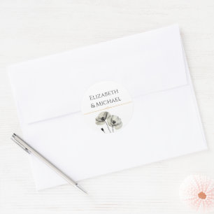 Sticker Rond Mariage Élégant Minimaliste Pivoines Neutres
