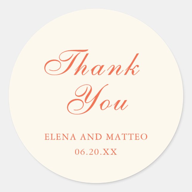Sticker Rond Mariage Élégant Moderne Classique Terracotta (Devant)