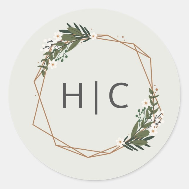 Sticker Rond Mariage élégant moderne monogramme géométrique or (Devant)