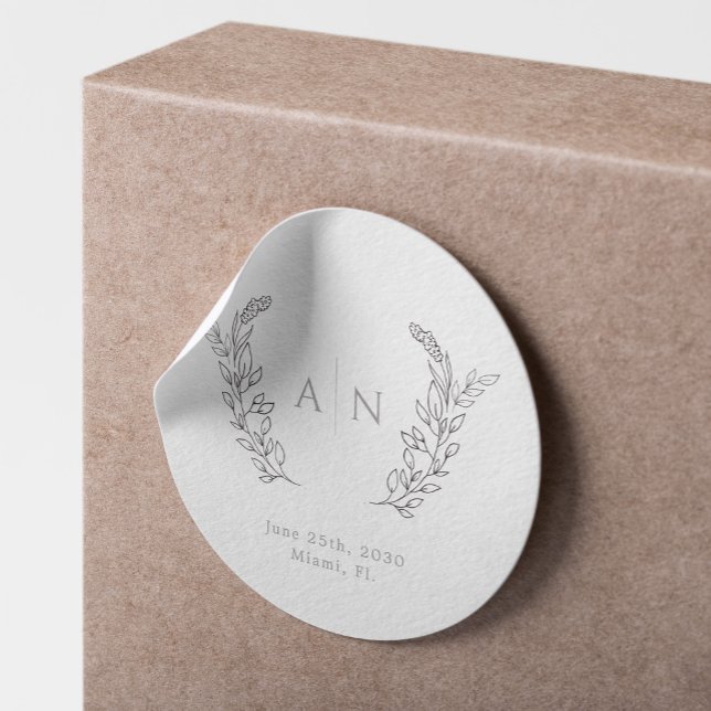 Sticker Rond Mariage élégant monogramme (Créateur téléchargé)