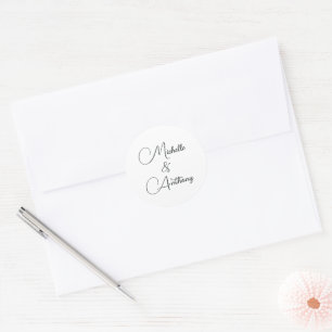 Sticker Rond Mariage Élégant Monogramme Minimaliste Noir & Blan
