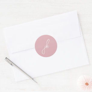 Sticker Rond Mariage Élégant Monogramme Script Rose