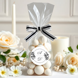 Sticker Rond Mariage élégant noir, branche blanche et initiales