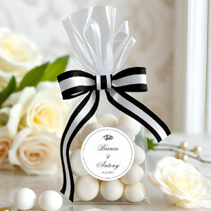 Sticker Rond Mariage élégant noir et blanc avec branche et bord