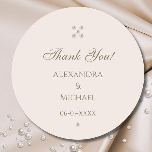 Sticker Rond Mariage Élégant Remerciement Perle Rose Beige