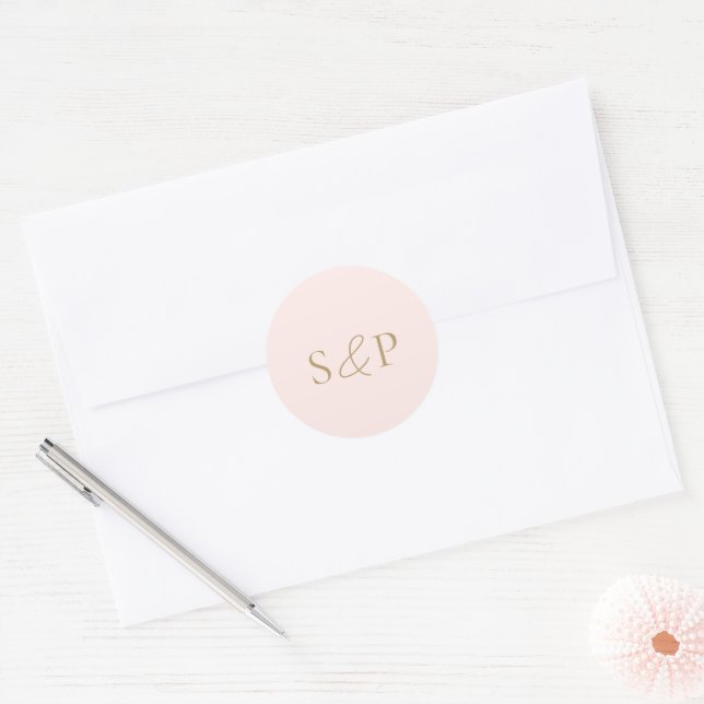 Sticker Rond Mariage Élégant Rose et Or Classique (Enveloppe)
