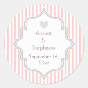 Sticker Rond Mariage élégant rose, gris rayures Enregistrer la
