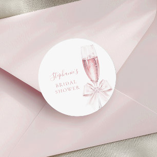 Sticker Rond Mariage élégant Rose Perles et Prosecco