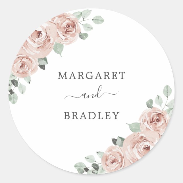 Sticker Rond Mariage élégant Rose rose floral moderne (Devant)