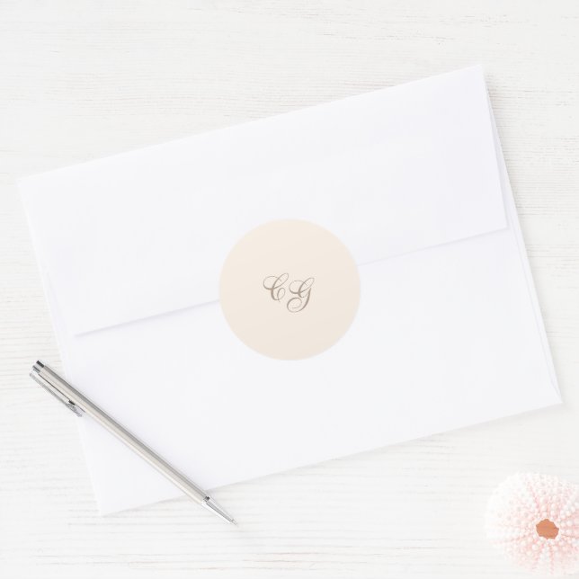 Sticker Rond Mariage Élégant Sable Classique (Enveloppe)