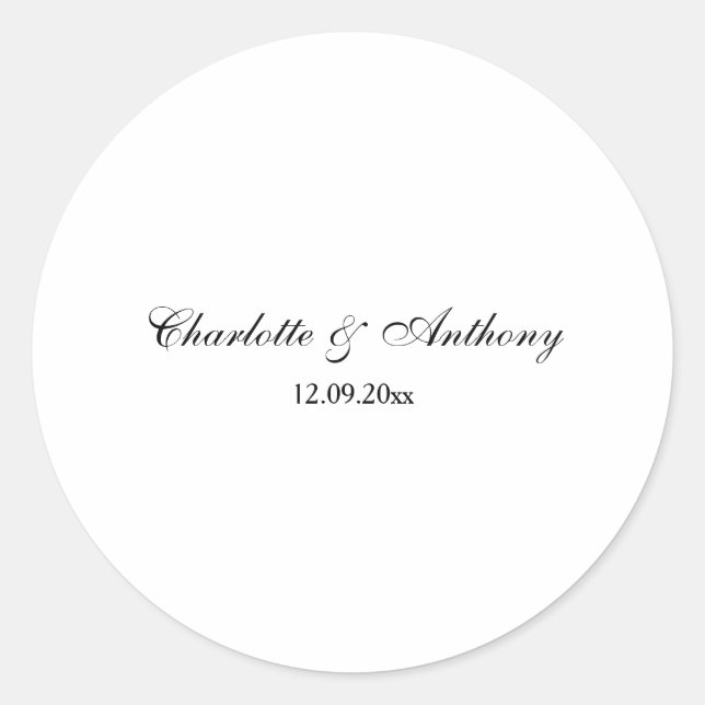 Sticker Rond Mariage Élégant Script Creative Black White (Devant)