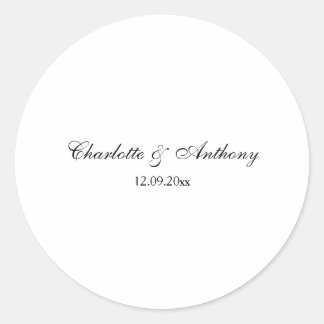 Sticker Rond Mariage Élégant Script Creative Black White