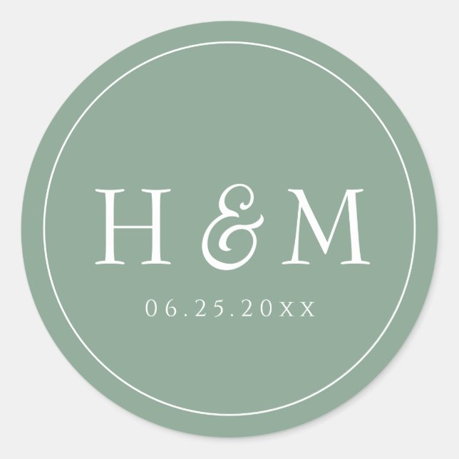 Sticker Rond Mariage Élégant Simple Typographie Monogrammé (Devant)