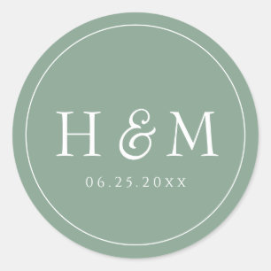 Sticker Rond Mariage Élégant Simple Typographie Monogrammé