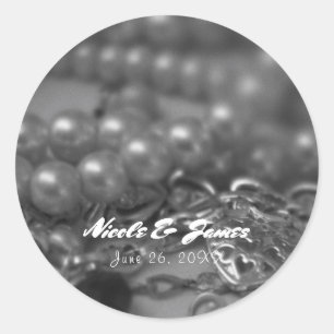 Sticker Rond Mariage élégant vintage noir blanc à clé et serrur