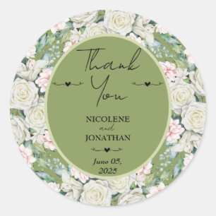Sticker Rond Mariage Élégante Étreinte Florale