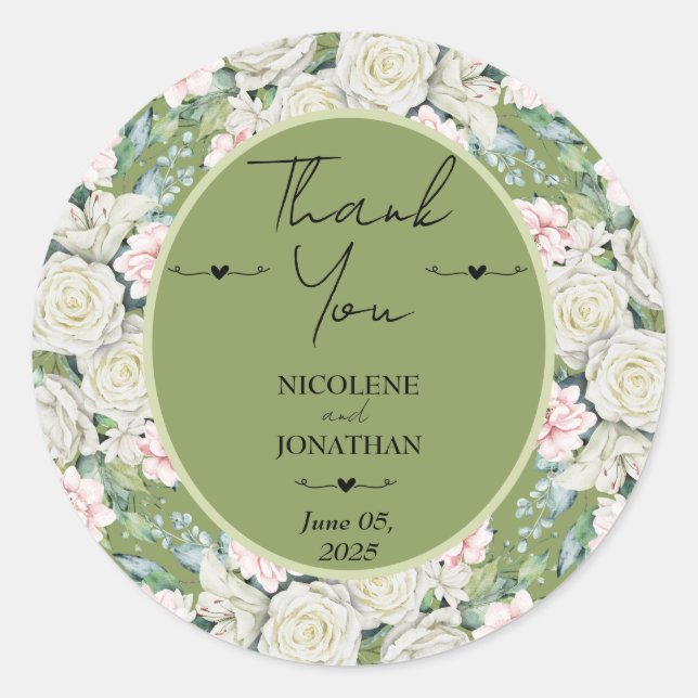 Sticker Rond Mariage Élégante Étreinte Florale (Devant)