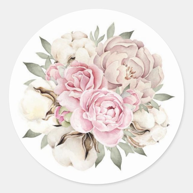 Sticker Rond Mariage en coton à base d'aquarelle rose pâle (Devant)