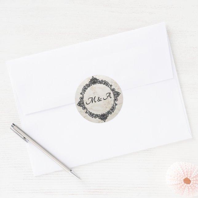 Sticker rond Mariage en dentelle brodé (Enveloppe)