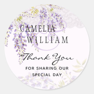 Sticker Rond Mariage en dentelle florale de glycine violet mode