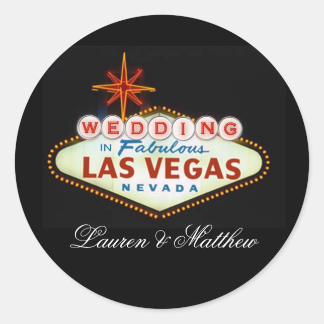 Sticker Rond Mariage en Las Vegas fabuleux (Devant)