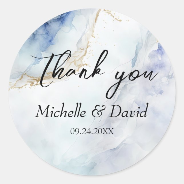 Sticker Rond Mariage en marbre bleu moderne (Devant)