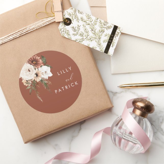 Sticker Rond Mariage en terre cuite fleurie de Bohême (Cadeaux)