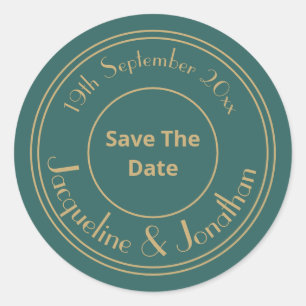 Sticker Rond Mariage Enregistrer La Date Chic Personnalisé Vert