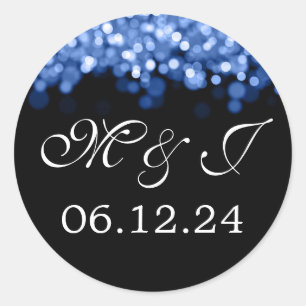 Sticker Rond Mariage Enregistrer La Date Lumières Bleues