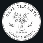 Sticker Rond Mariage Enregistrer la date Mason Jar Fleurs<br><div class="desc">Créez votre propre mariage Enregistrez l'autocollant Date Round. Pour une personnalisation plus avancée de cette conception,  veuillez cliquer sur le bouton "Personnaliser" ci-dessus !</div>