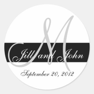 Sticker Rond Mariage Enregistrer la date Monogramme Phoque noir