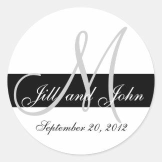 Sticker Rond Mariage Enregistrer la date Monogramme Phoque noir