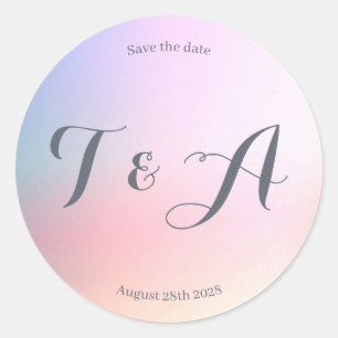 Sticker Rond Mariage Enregistrer la date rose Lilac Ombre