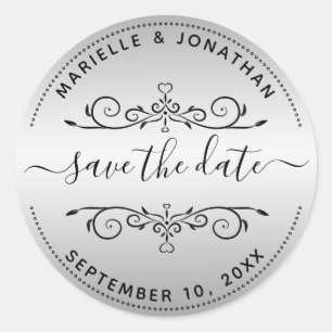 Sticker Rond Mariage Enregistrer la date Script Argent Adresse 