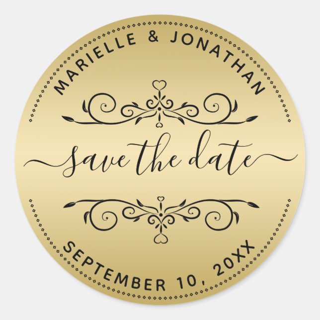 Sticker Rond Mariage Enregistrer la date Script Gold Retourner  (Devant)