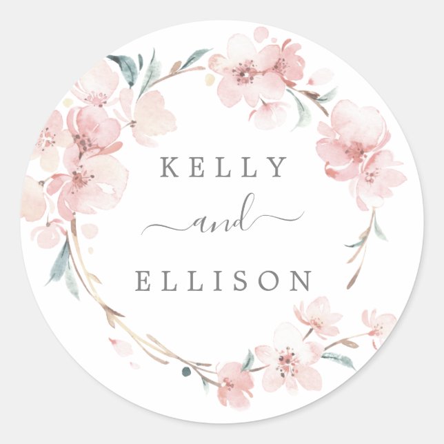 Sticker Rond Mariage Enveloppe en fleurs de cerisier printemps (Devant)