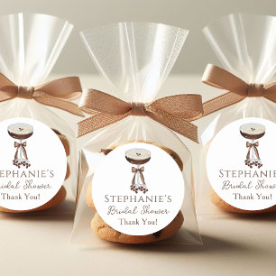 Sticker Rond Mariage Espresso Martini Coquette Nœud Brun