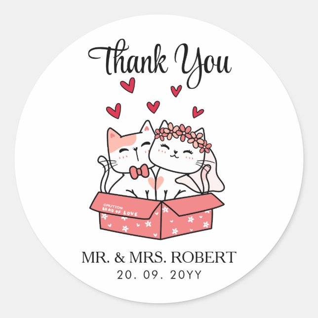 Sticker Rond Mariage et Anniversaire de Mariage de Chat Mignon  (Devant)