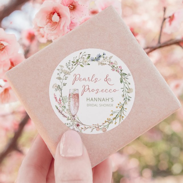 Sticker Rond Mariage et Baptême de Mariée Perles et Prosecco (Créateur téléchargé)