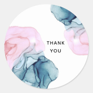 Sticker Rond Mariage Ethéal Turquoise & Pink Inky Glamor Élégan