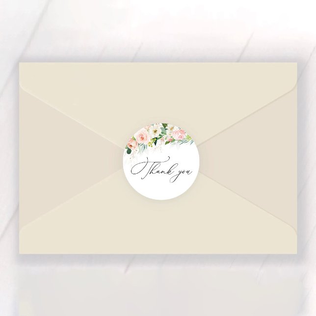 Sticker Rond Mariage Éthéré aux Roses Roses Blush (Créateur téléchargé)