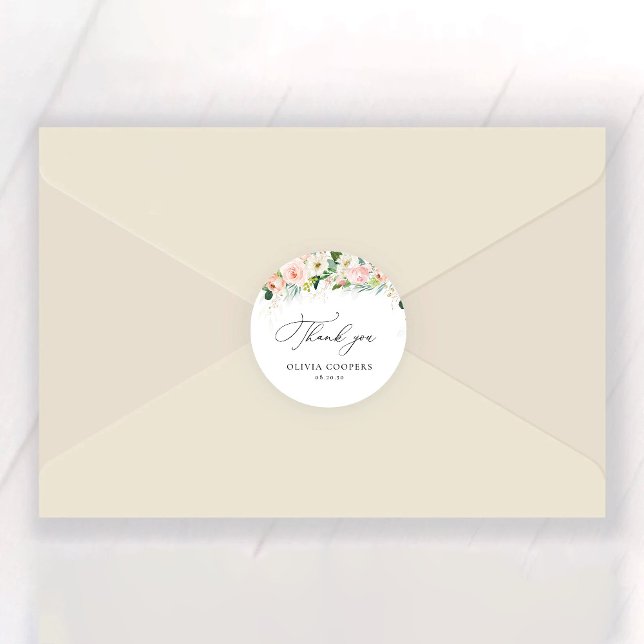 Sticker Rond Mariage Éthéré aux Roses Roses Blush (Créateur téléchargé)