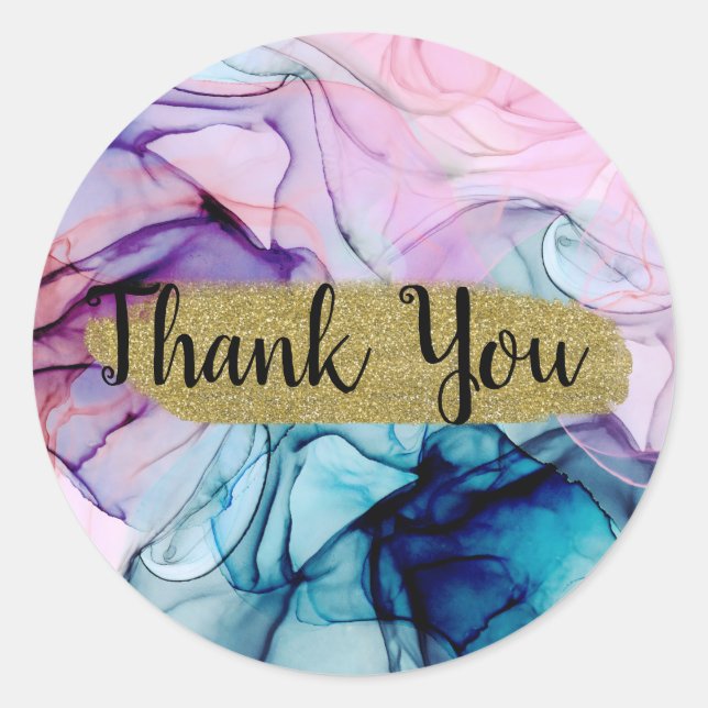 Sticker Rond Mariage éthérée Turquoise rose violet glamour d'en (Devant)