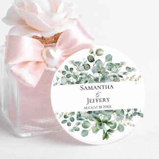 Sticker Rond Mariage Eucalyptus Bride Groom Favoriser Custom