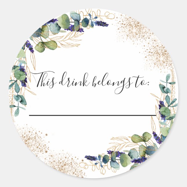 Sticker Rond Mariage eucalyptus cette boisson appartient à (Devant)