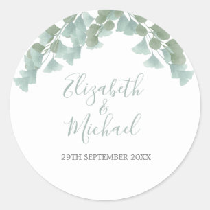 Sticker Rond Mariage Eucalyptus Élégant Chic