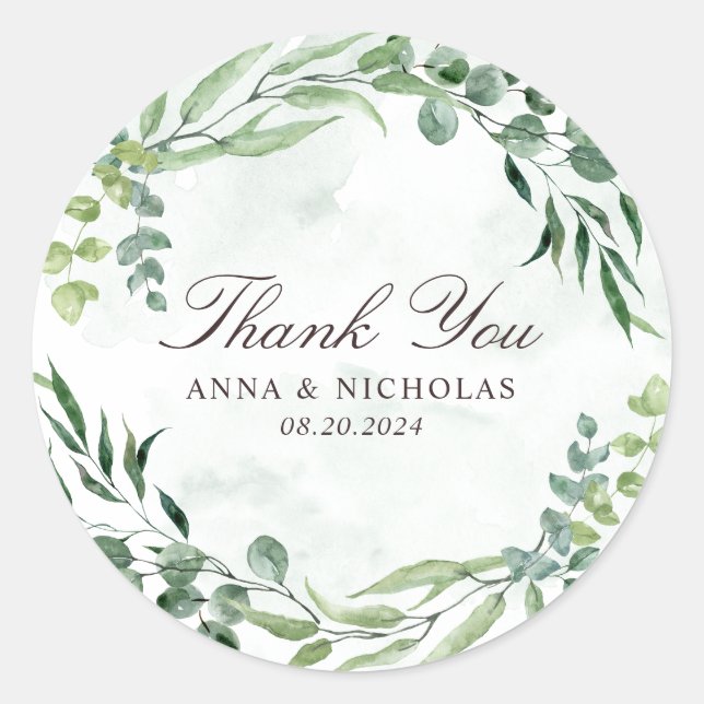 Sticker rond Mariage Eucalyptus Green Foliage (Devant)