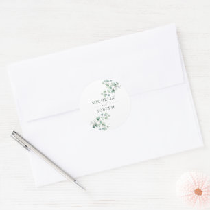 Sticker Rond Mariage Eucalyptus Sage Vert Aquarelle